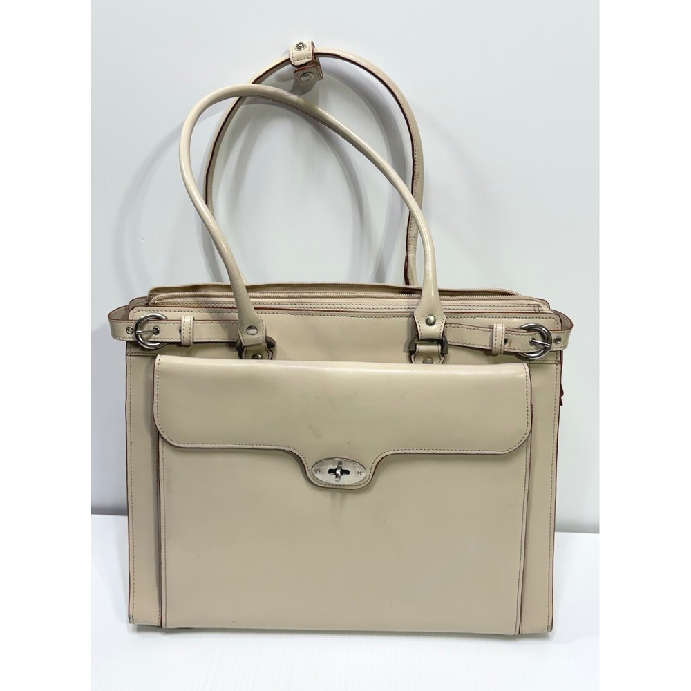 McKlein USA Winnetka Women Cream Leather Laptop Briefcase Tote Bag Corpcore READ
